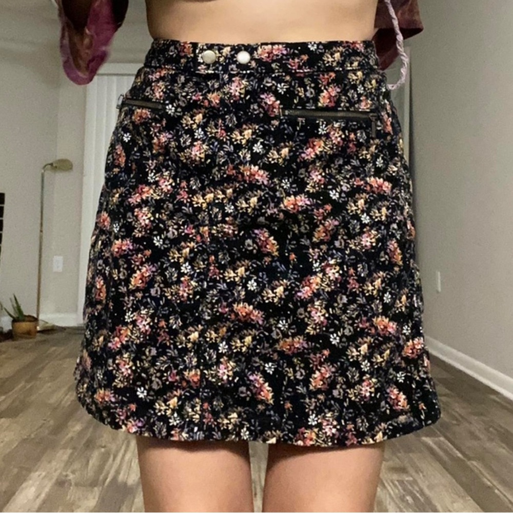 Mossimo Supply Co. Black Floral Corduroy Skirt